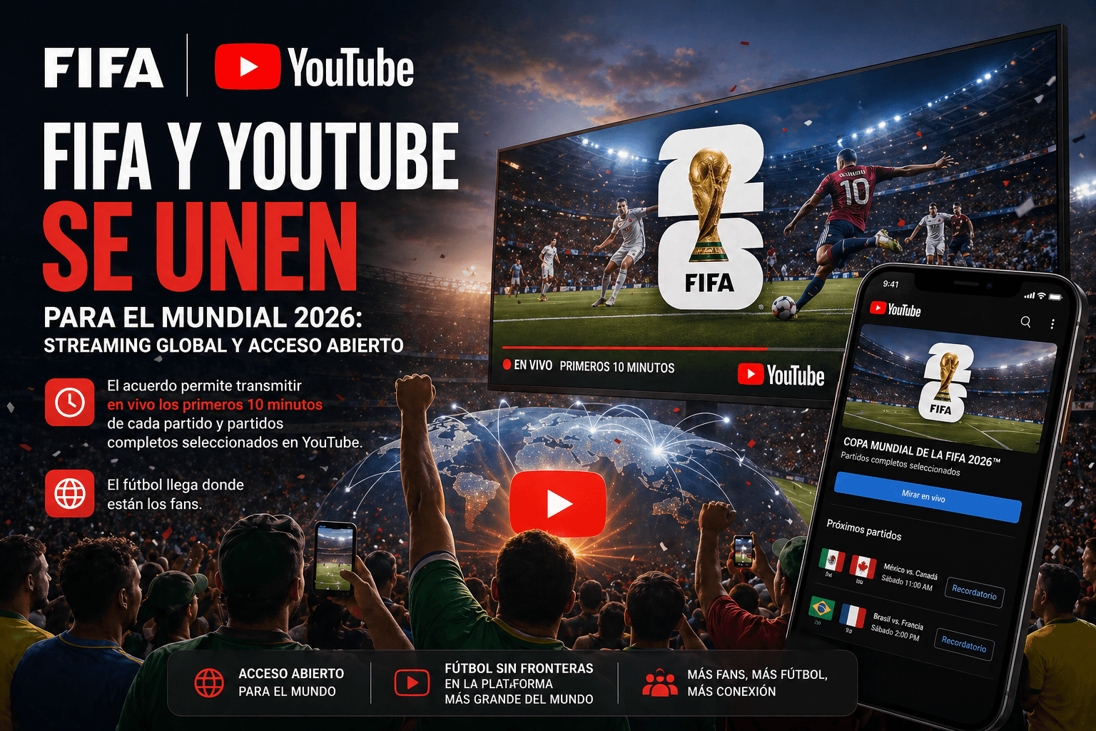 FIFA y YouTube se unen para el Mundial 2026 con streaming global y acceso abierto