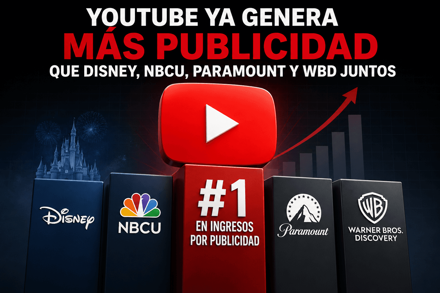 YouTube ya genera más publicidad que Disney, NBCU, Paramount y Warner Bros. Discovery juntos